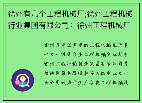 徐州有几个工程机械厂;徐州工程机械行业集团有限公司：徐州工程机械厂数量调查