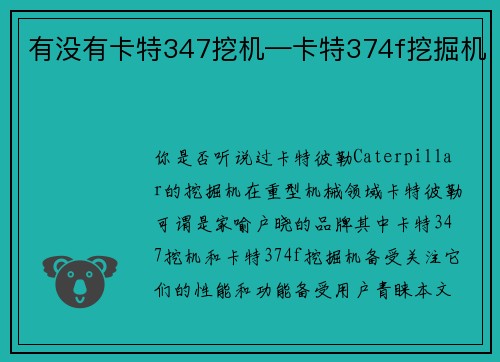 有没有卡特347挖机—卡特374f挖掘机